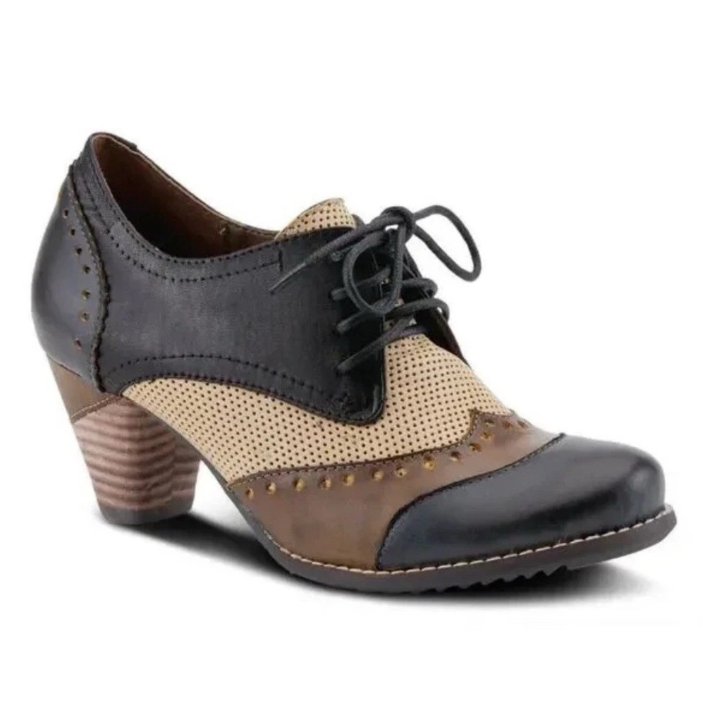 L'Artiste By Spring Step Women's Bardot Derby Oxford Pump in Navy Multi NEW